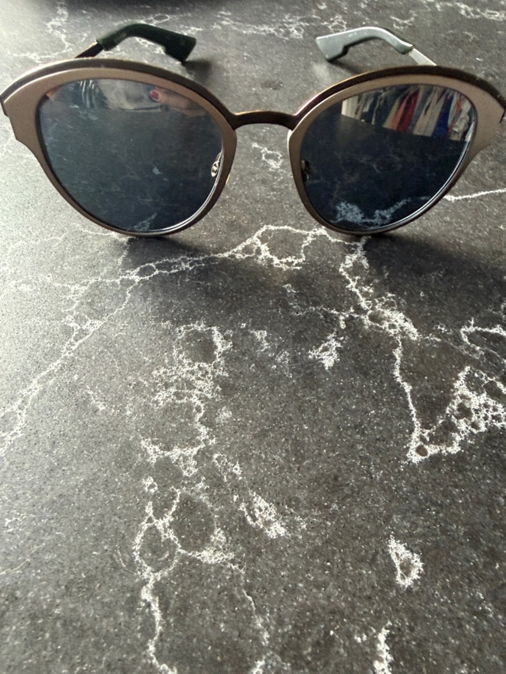 Dior Round Sunglasses with Dark Gray Lenses and Bronze Frame